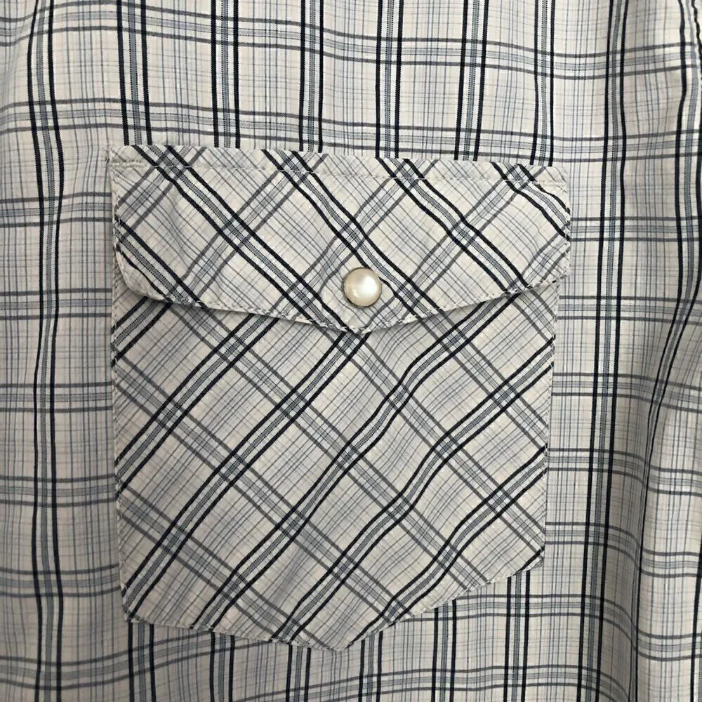 Banana Republic Shirt - Pearl Snaps - Long Sleeve - White/Blue - Western Style